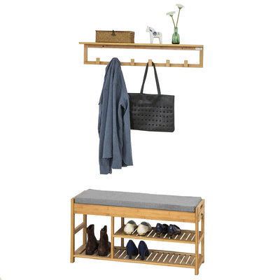 SoBuy FSR47-N+FHK06-N, Hallway Furniture Set, Shoe Bench and Wall Coat Rack, Wood